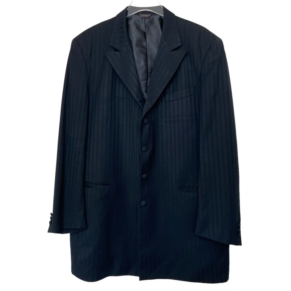 Caravelli Black Stripe Four Button Two Piece Single Breast Suit. Size 44L